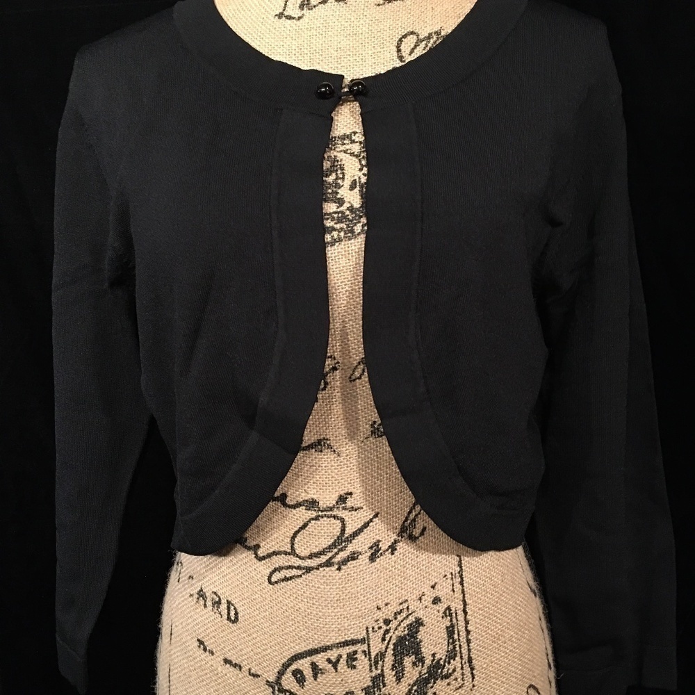 JESSICA HOWARD Metallic Sparkle Shrug, CROPPED, BLACK, Women’s Size Large